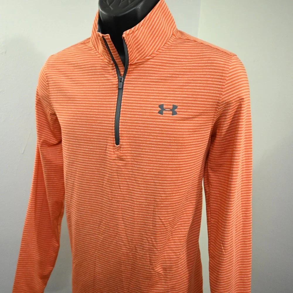 Under Armour 1/4‎ Zip Golf Jacket Mens Small Orange Loose Pullover Lightweight